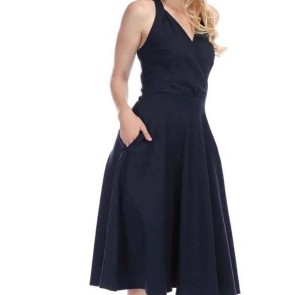 *NEW* Collectif Hadley plain navy swing dress with pockets size L
